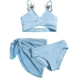 Cozyease Girl 3Pc Swimsuit Cute Butterfly Patched Wrap Bikini Set/Beach Skirt 5Y